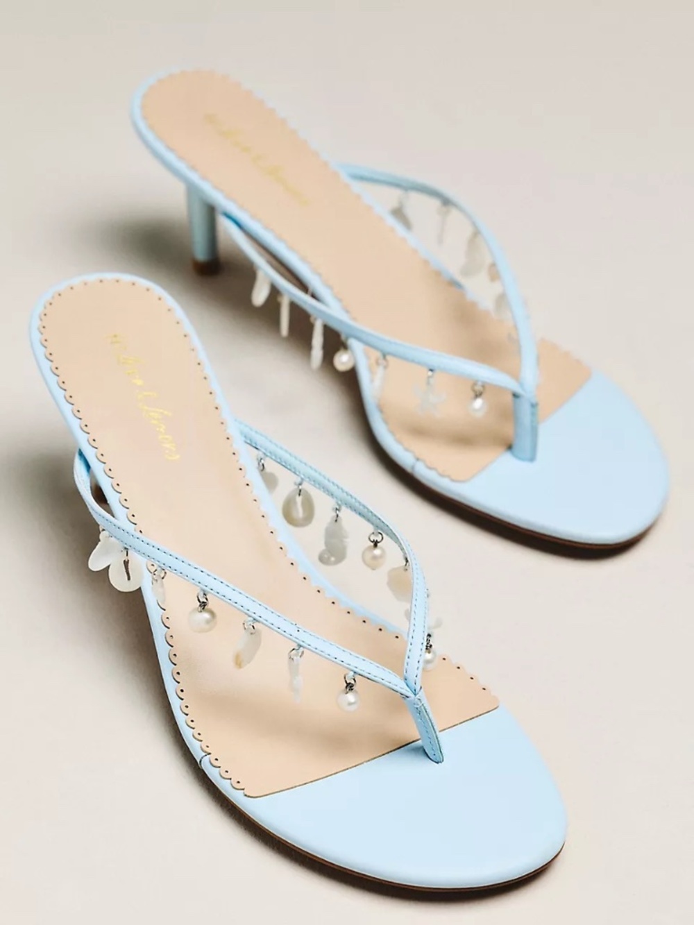 For Love & Lemons Sailor Charm Heeled Flip Flop Sandals Blue | EU 38 US 7 | NWT